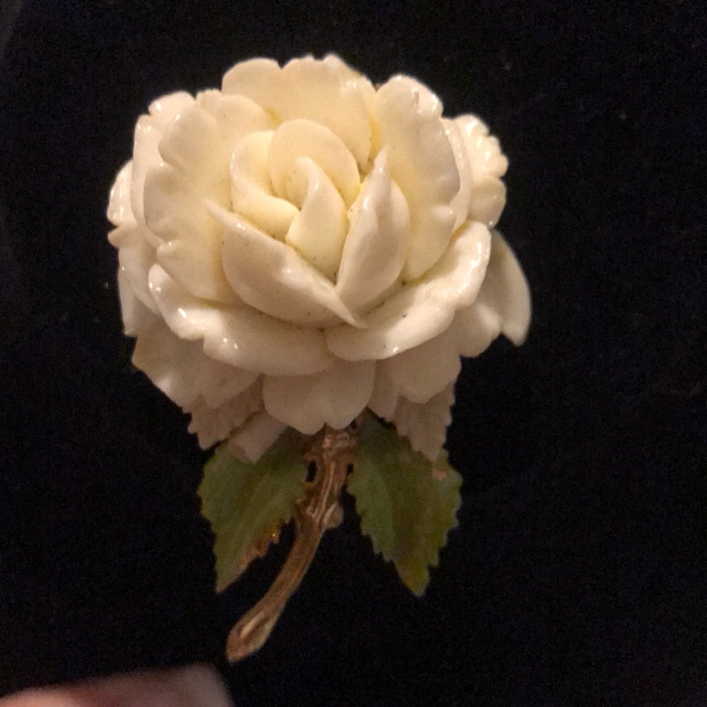 Vintage white carved ivory rose brooch